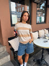 Sannie striped t-shirt in light knitting - Beige/nude