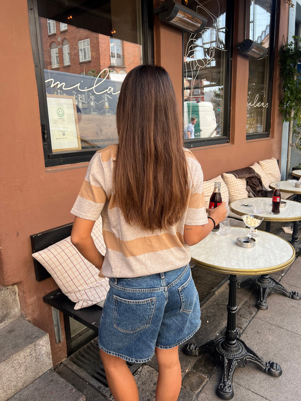 Sannie striped t-shirt in light knitting - Beige/nude