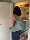 Mykonos round bag with flowers - Turquoise