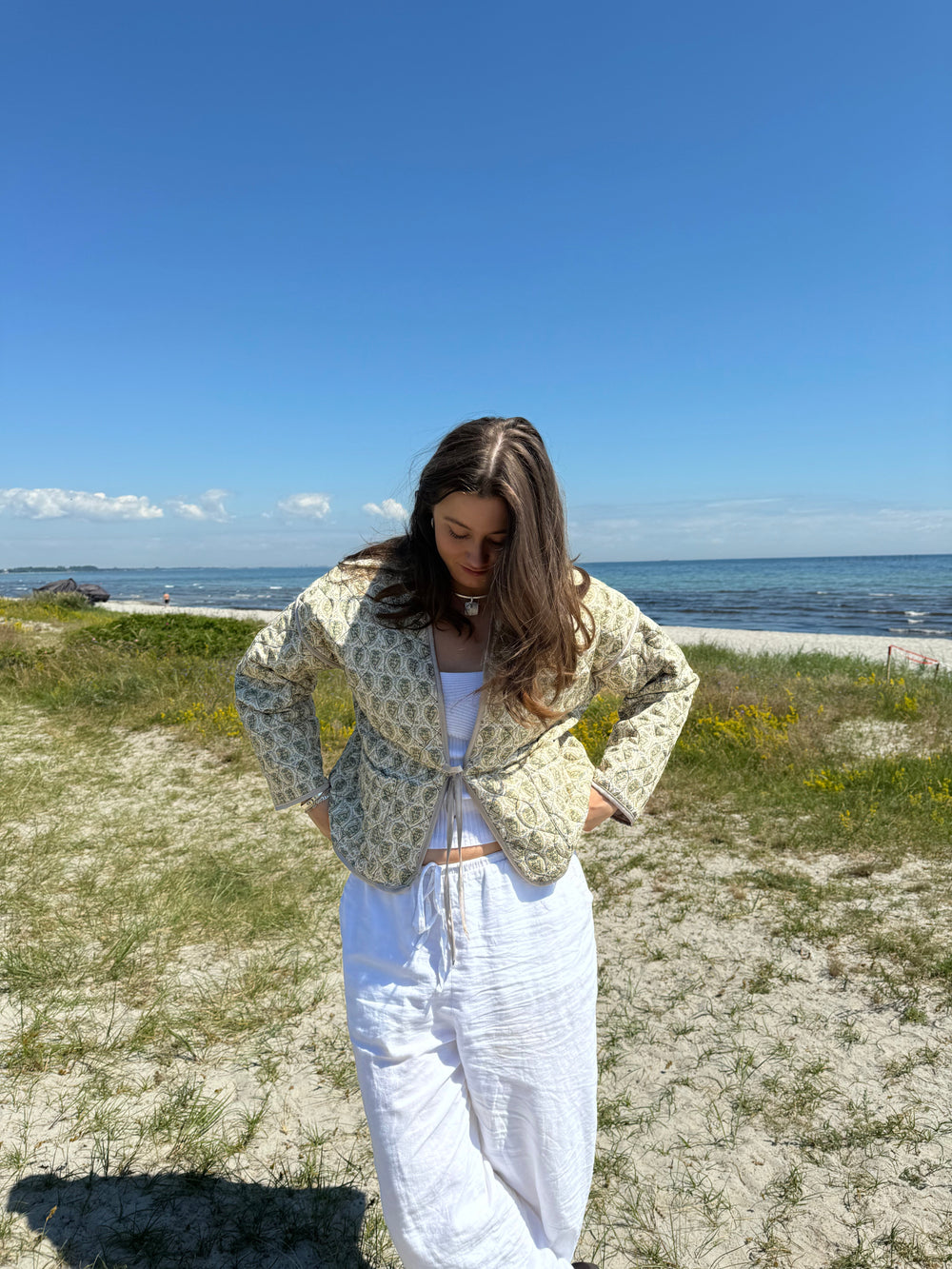 Alisa patterned quilted jacket - Green/beige