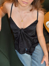 Blair satin tie top - Black