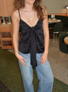 Blair satin tie top - Black