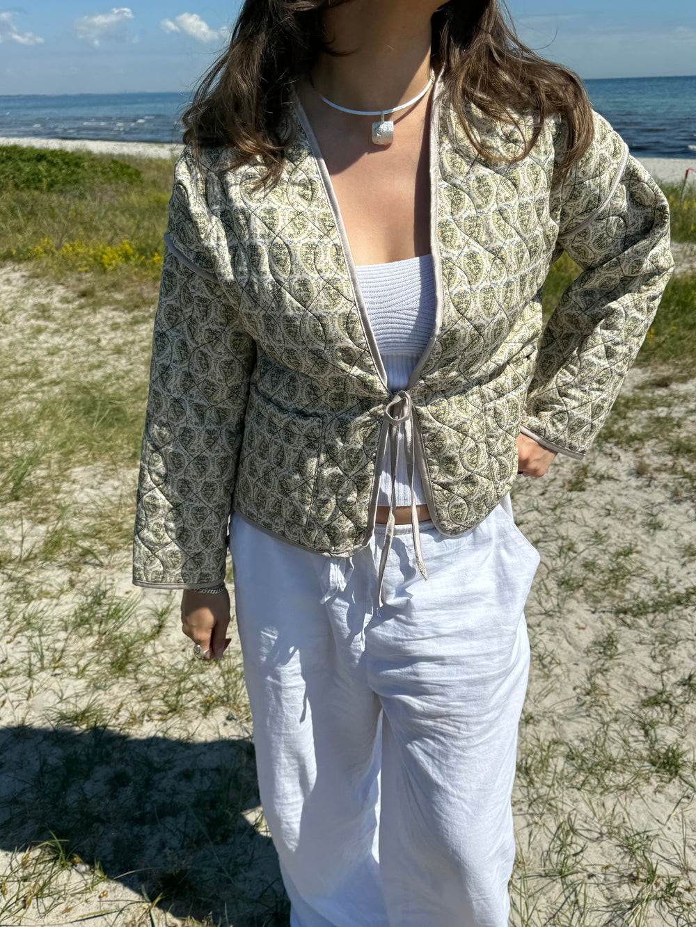 Alisa patterned quilted jacket - Green/beige