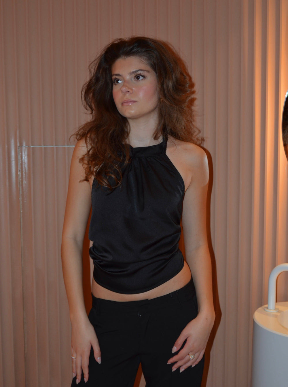 Frida halterneck top with open back - Black