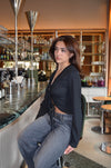 Giorgia satin blouse with tie - Black