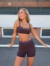 Layered sports bra with polka dots - Espresso/marshmallow