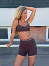 Layered sports bra with polka dots - Espresso/marshmallow