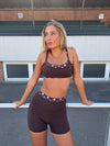 Layered sports bra with polka dots - Espresso/marshmallow