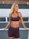 Layered sports bra with polka dots - Espresso/marshmallow
