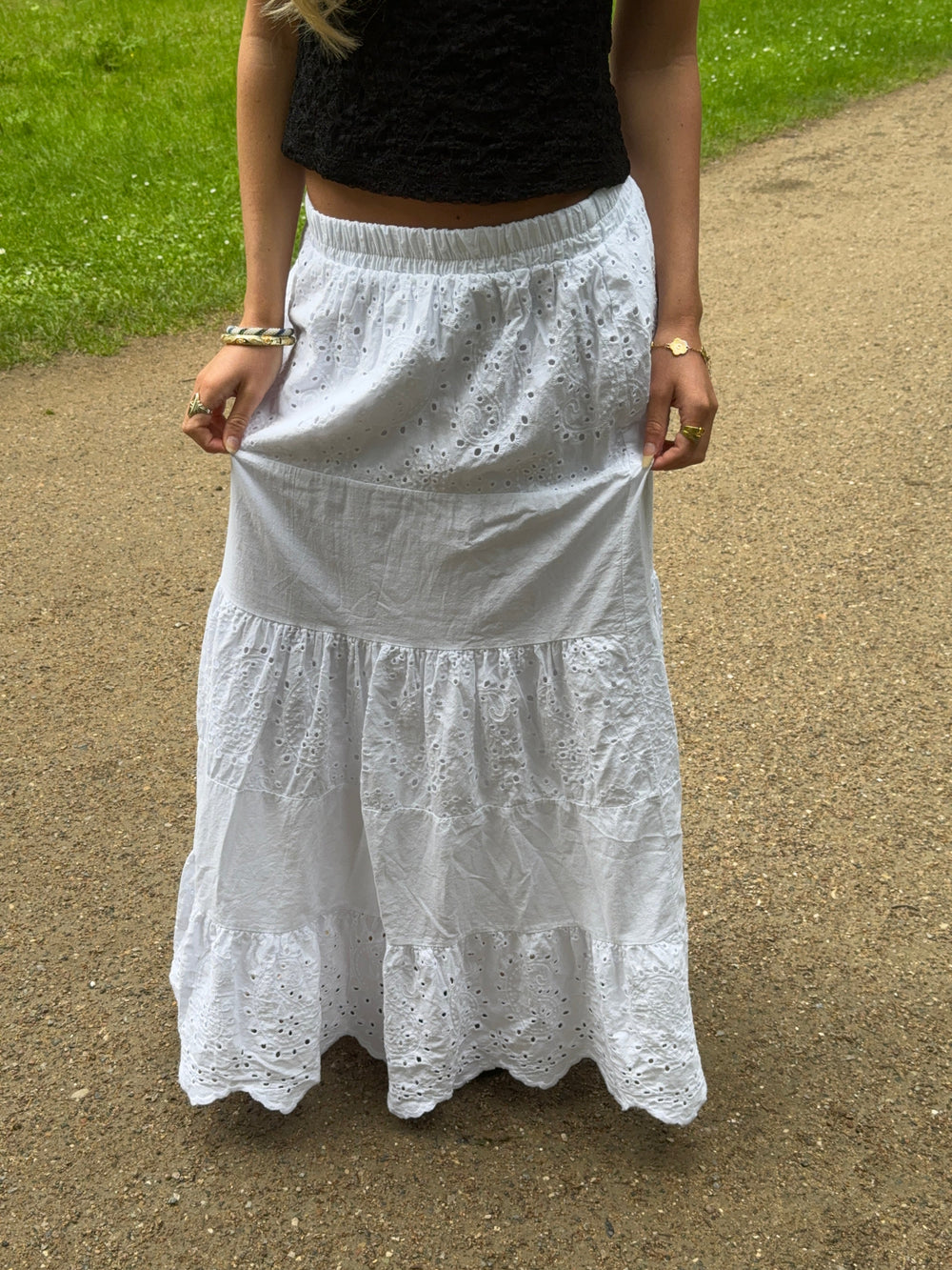 Cleotilde long skirt with embroidery - White