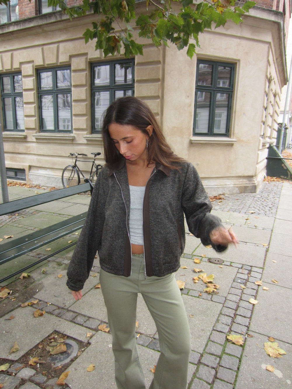 Ana herringbone bomber jacket - Brown