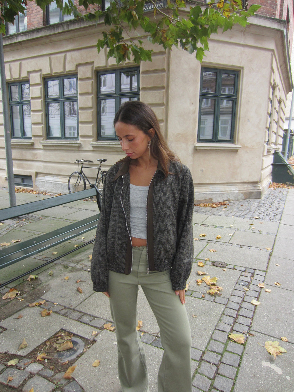 Ana herringbone bomber jacket - Brown