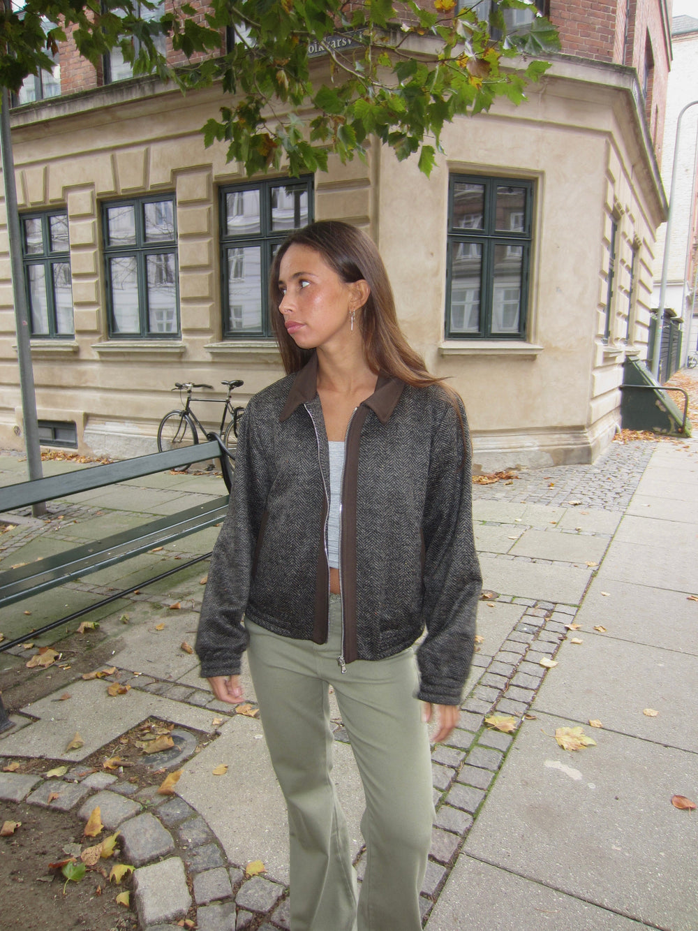 Ana herringbone bomber jacket - Brown