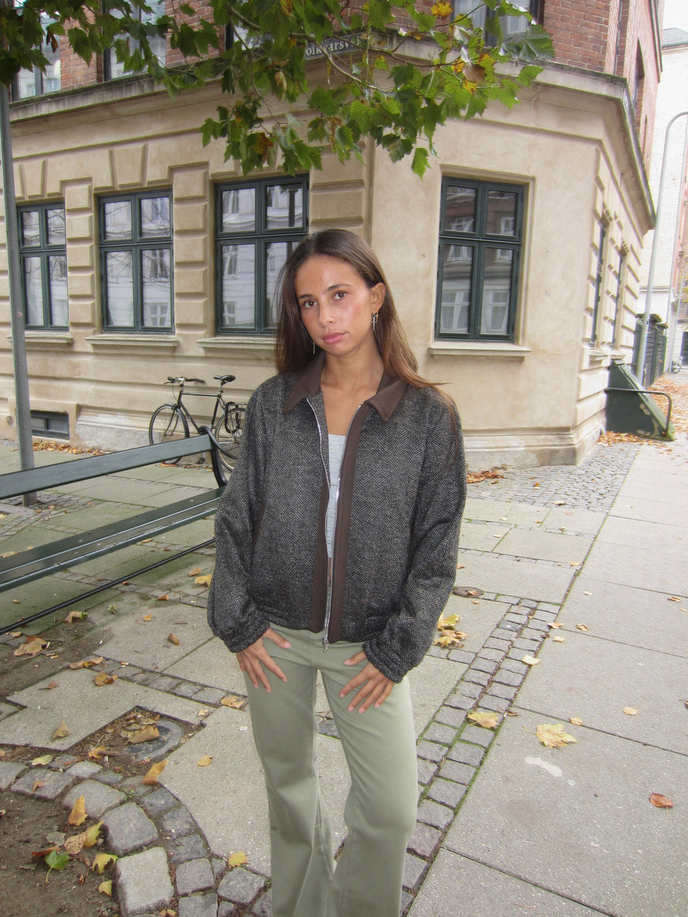 Ana herringbone bomber jacket - Brown