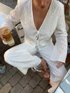 Mathilde Ravn pants with big embroidery - white