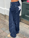 Star jeans with white stars - Dark denim