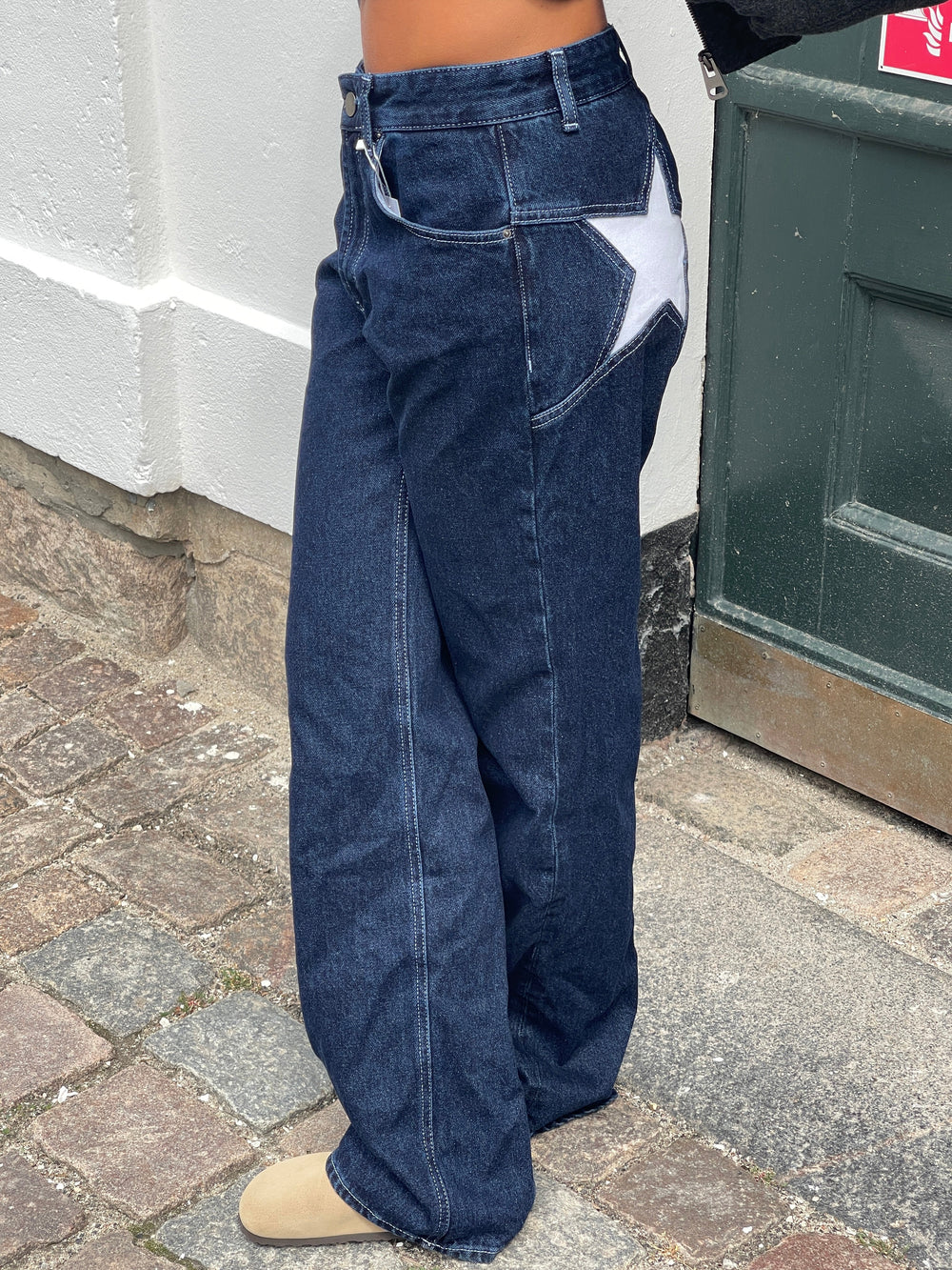 Star jeans with white stars - Dark denim