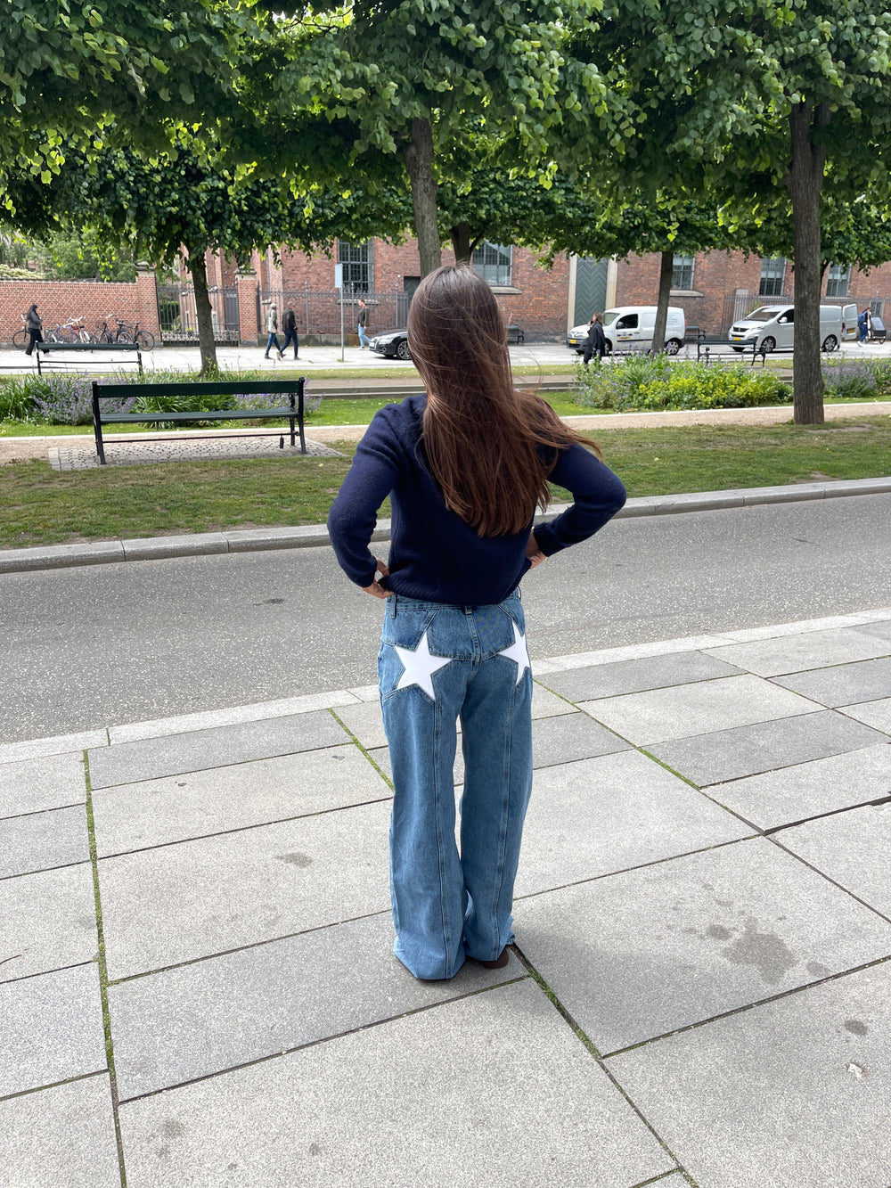 Star jeans with white stars - Light denim