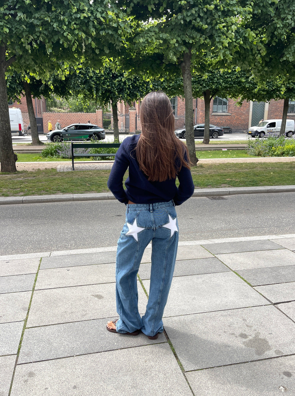 Star jeans with white stars - Light denim