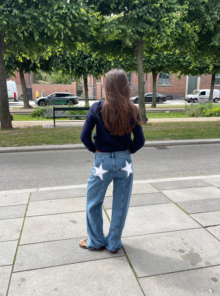 Star jeans with white stars - Light denim