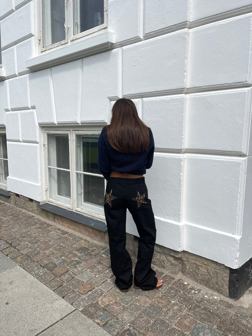 Star jeans with leopard stars - Black