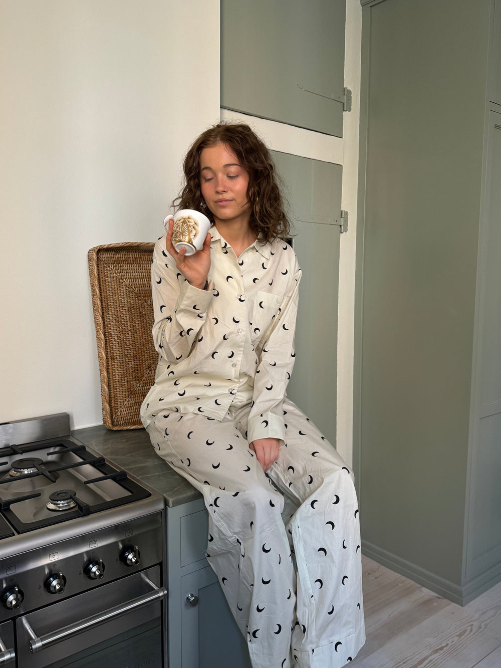 Kyla pyjamas shirt with moons - Beige