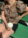 Akari blouse with puff sleeves - Leopard