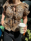 Akari blouse with puff sleeves - Leopard