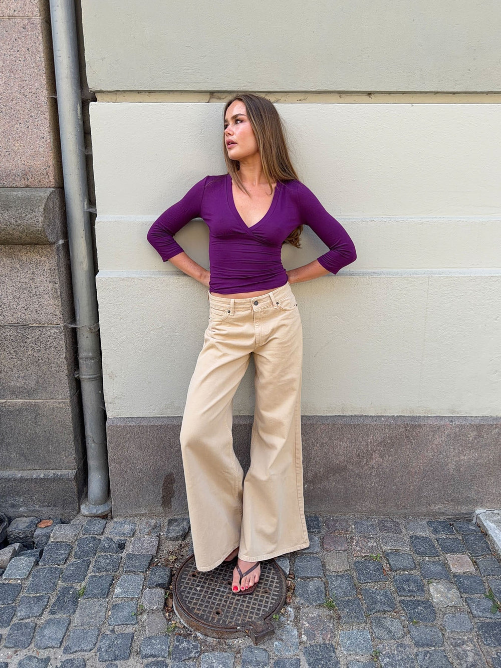 Johanne jeans with wide legs - Sand