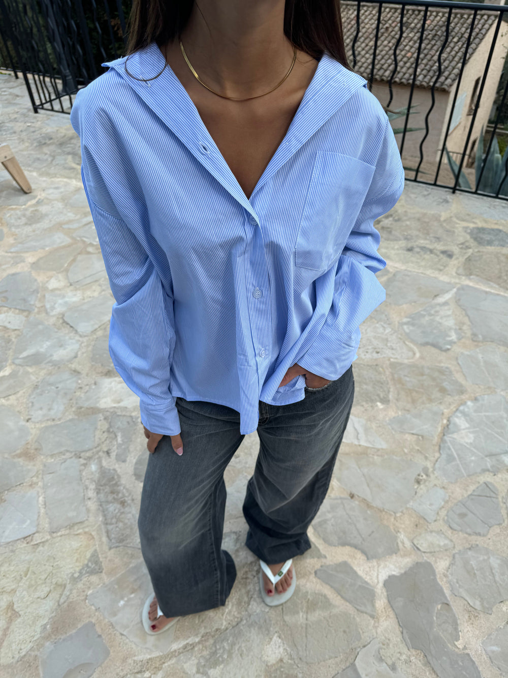 Kendall button shirt with stripes - Blue/white