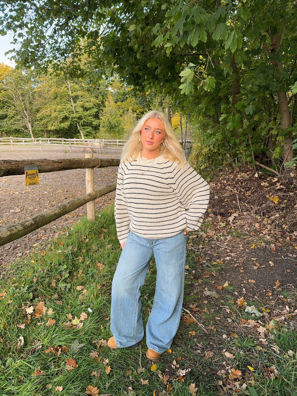 Calva knit with stripes - Beige/black