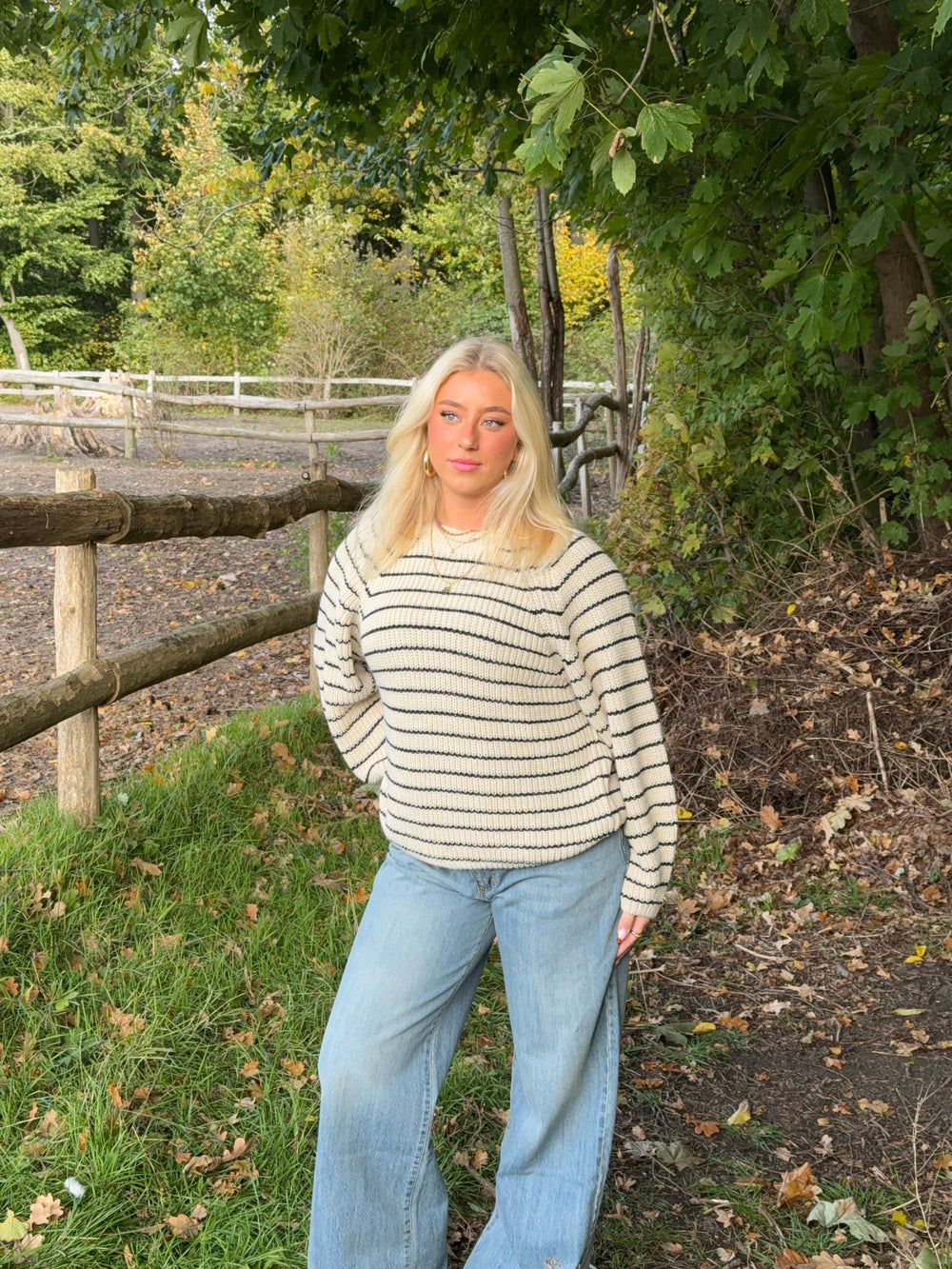 Calva knit with stripes - Beige/black
