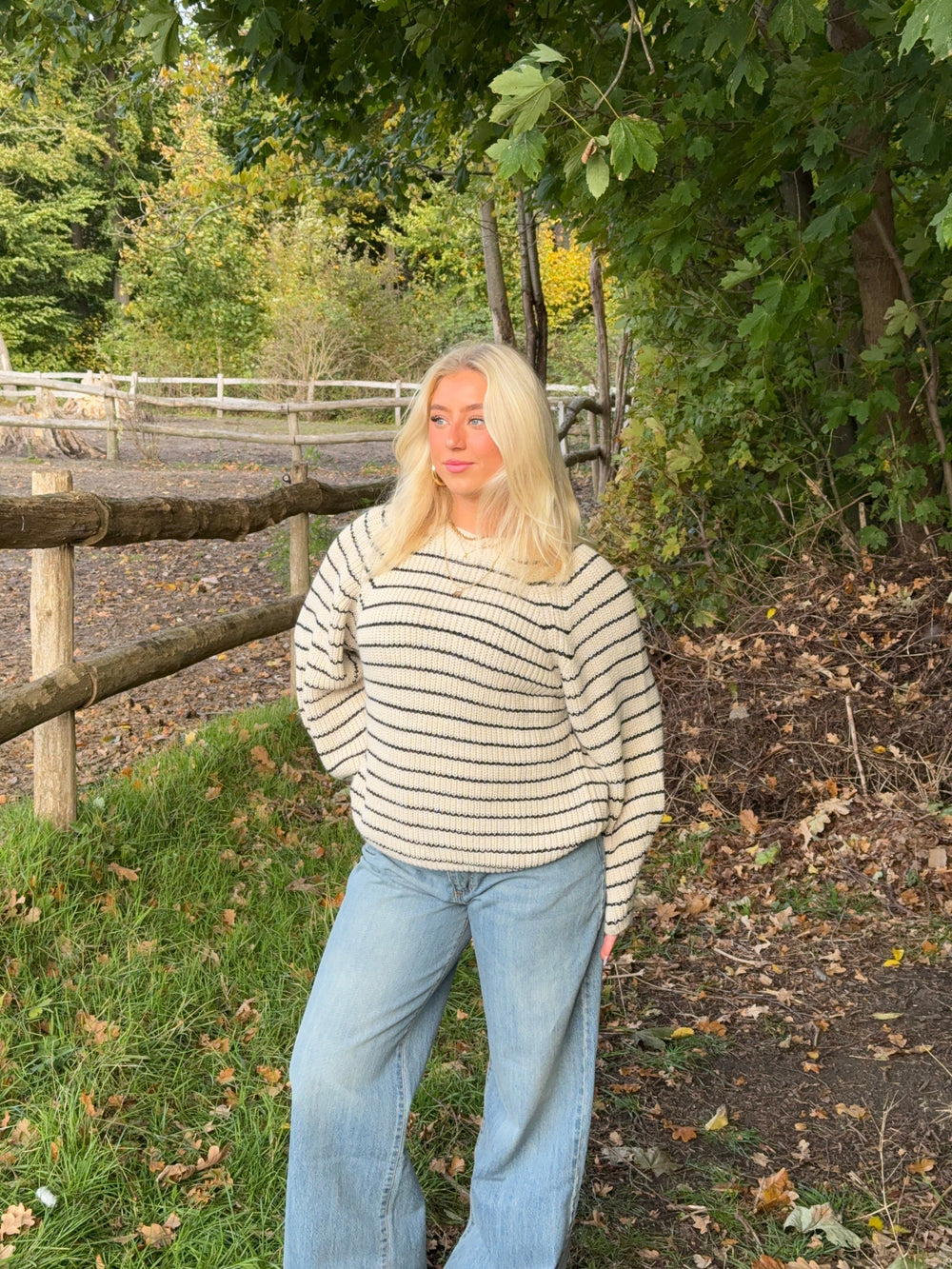 Calva knit with stripes - Beige/black