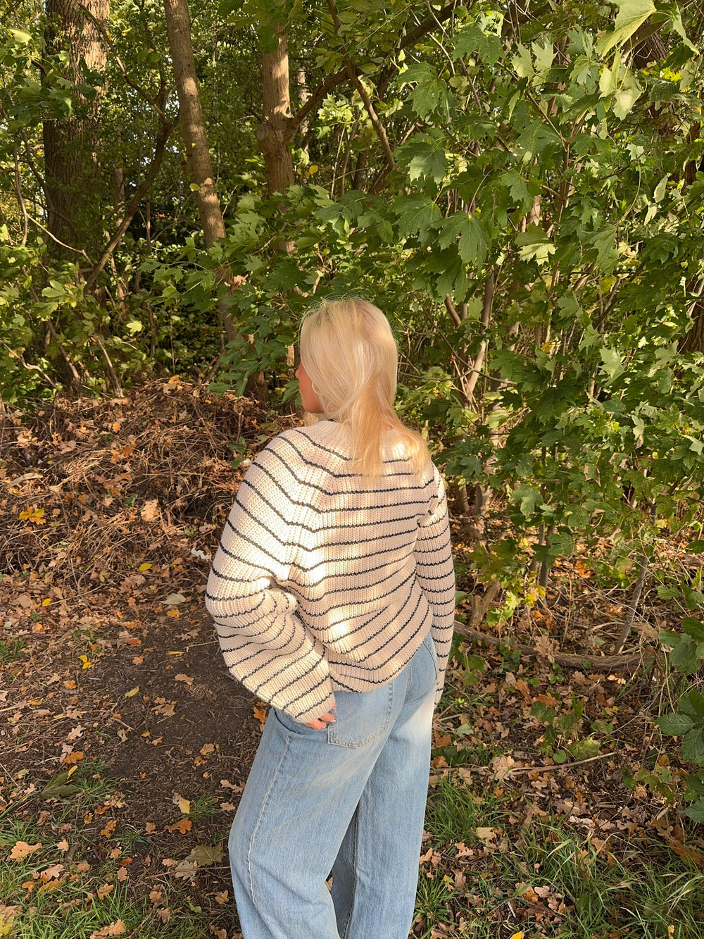Calva knit with stripes - Beige/black