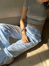 "you look good" label pants  - blue/white
