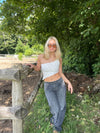 Merle one shoulder top with lace - White