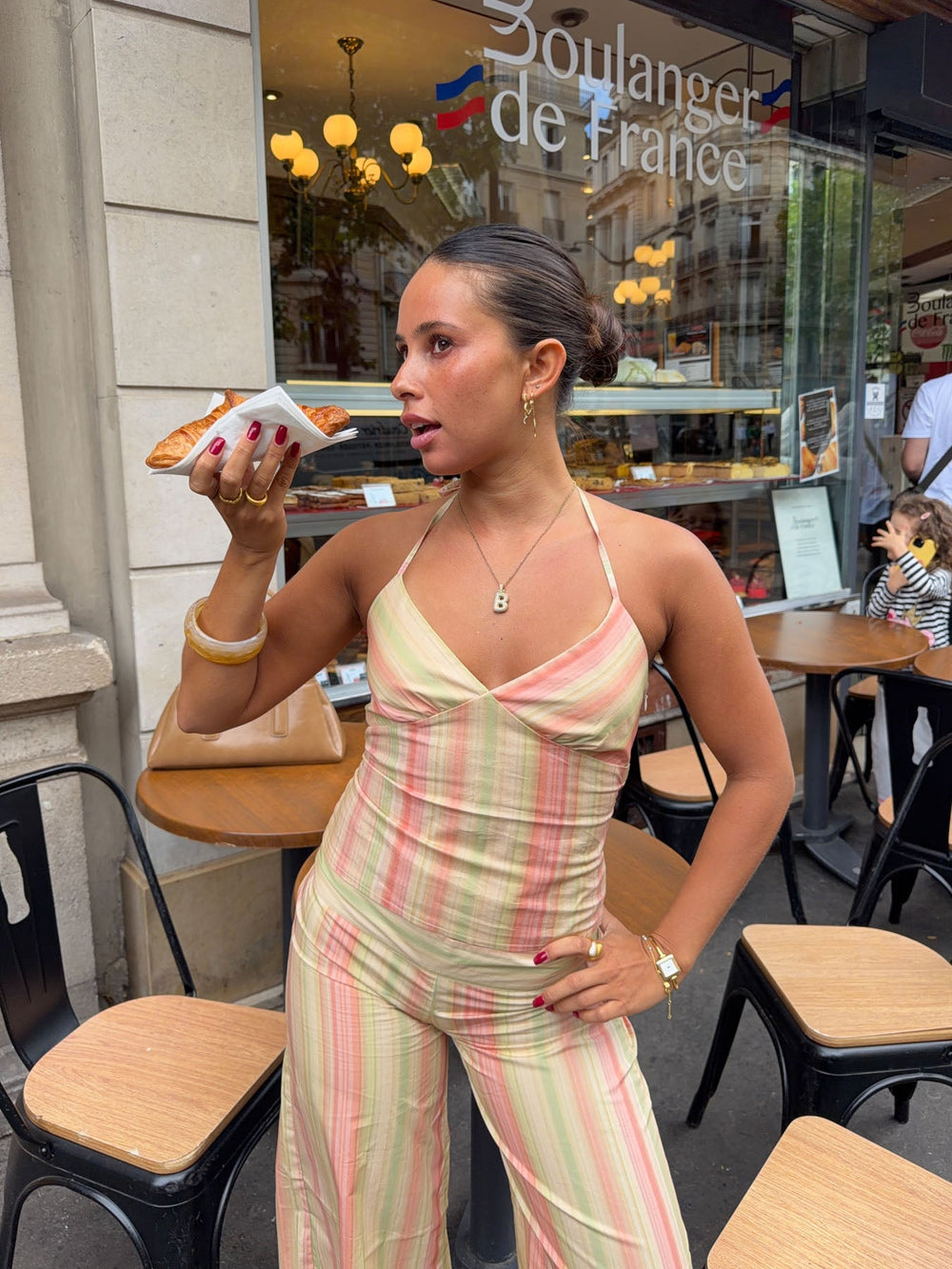 Mareno halterneck top with stripes - Yellow/pink/green
