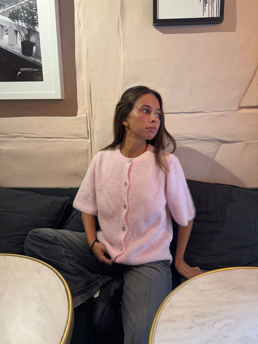 Serena knitted short sleeve cardigan - Pink