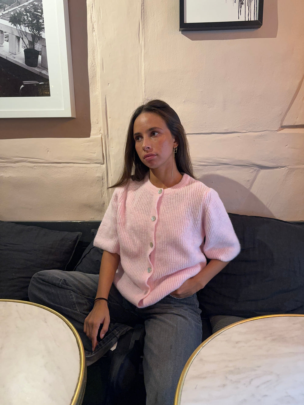 Serena knitted short sleeve cardigan - Pink