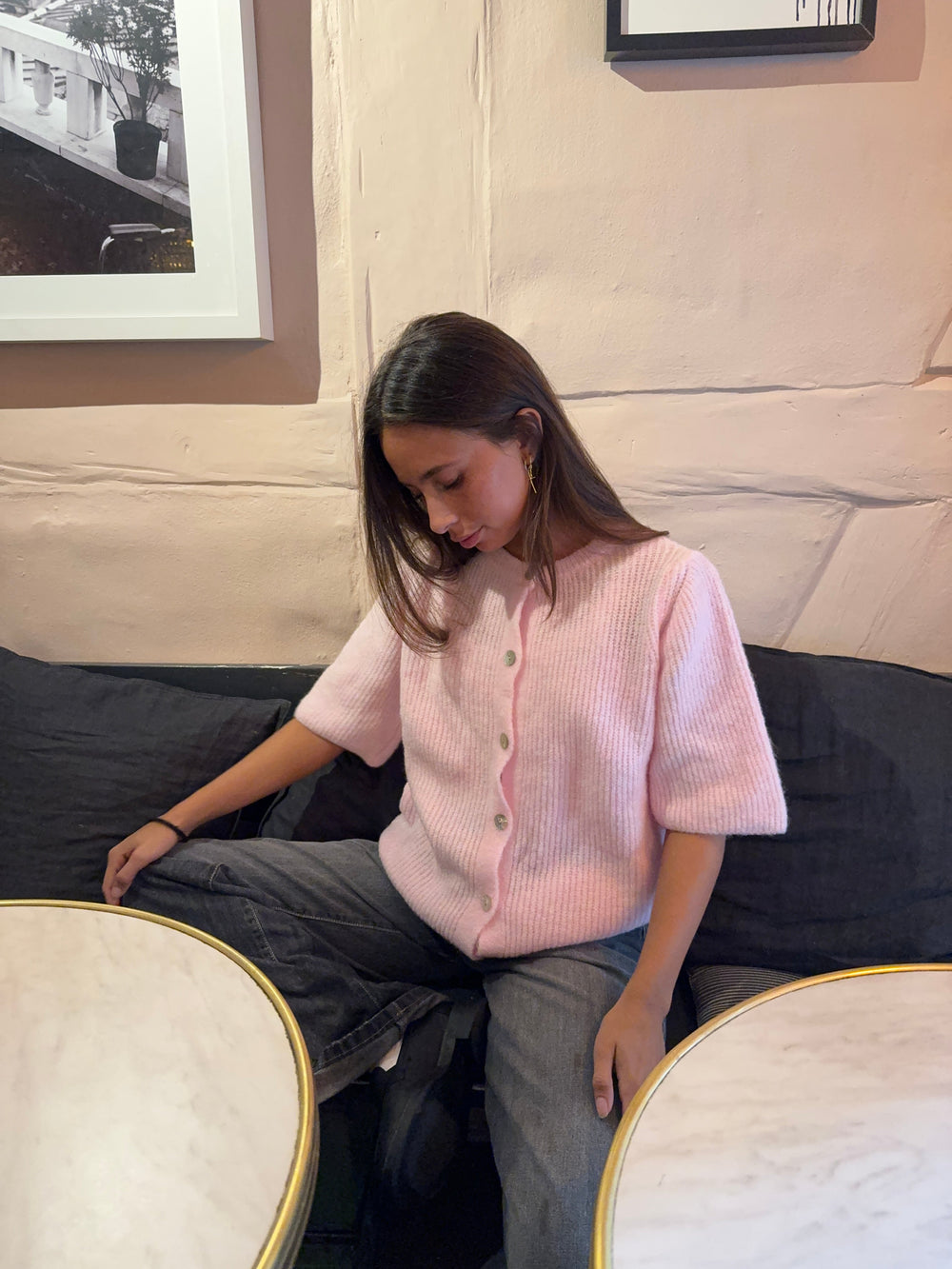 Serena knitted short sleeve cardigan - Pink