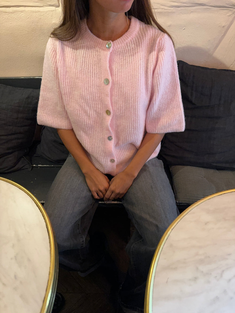 Serena knitted short sleeve cardigan - Pink