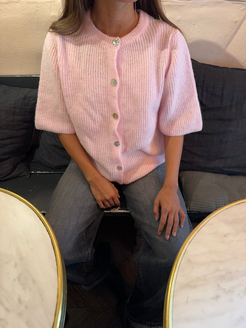 Serena knitted short sleeve cardigan - Pink