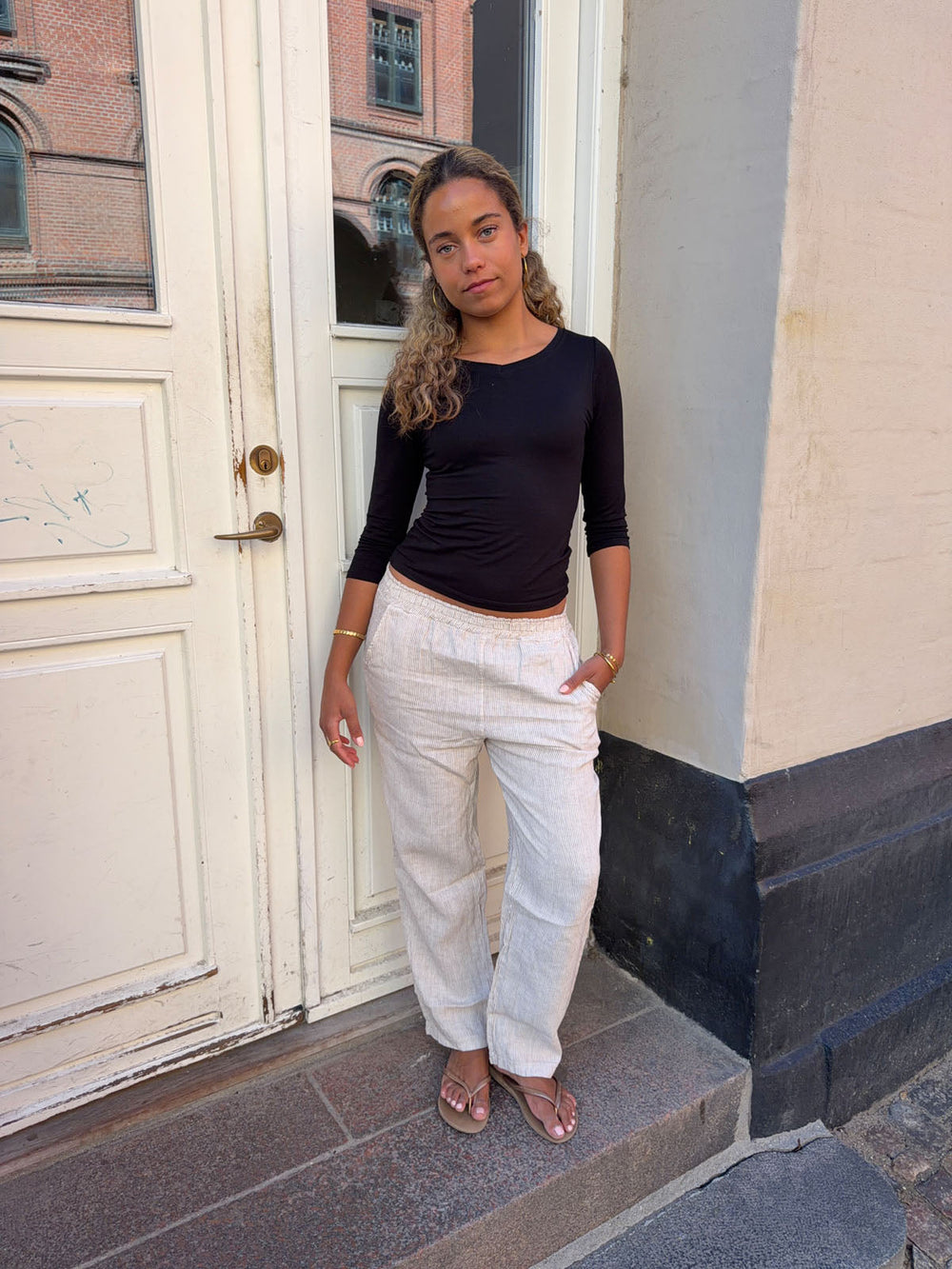 Hilja stribed linen pants - beige
