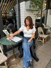 Lotta knitted blouse with flowers - White
