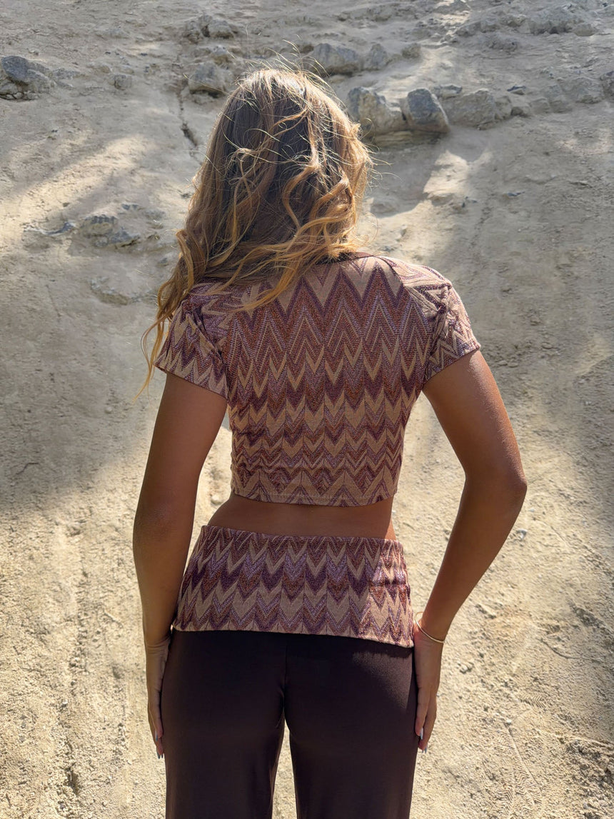 Cosima top with glitter – Brown/Beige/Pink