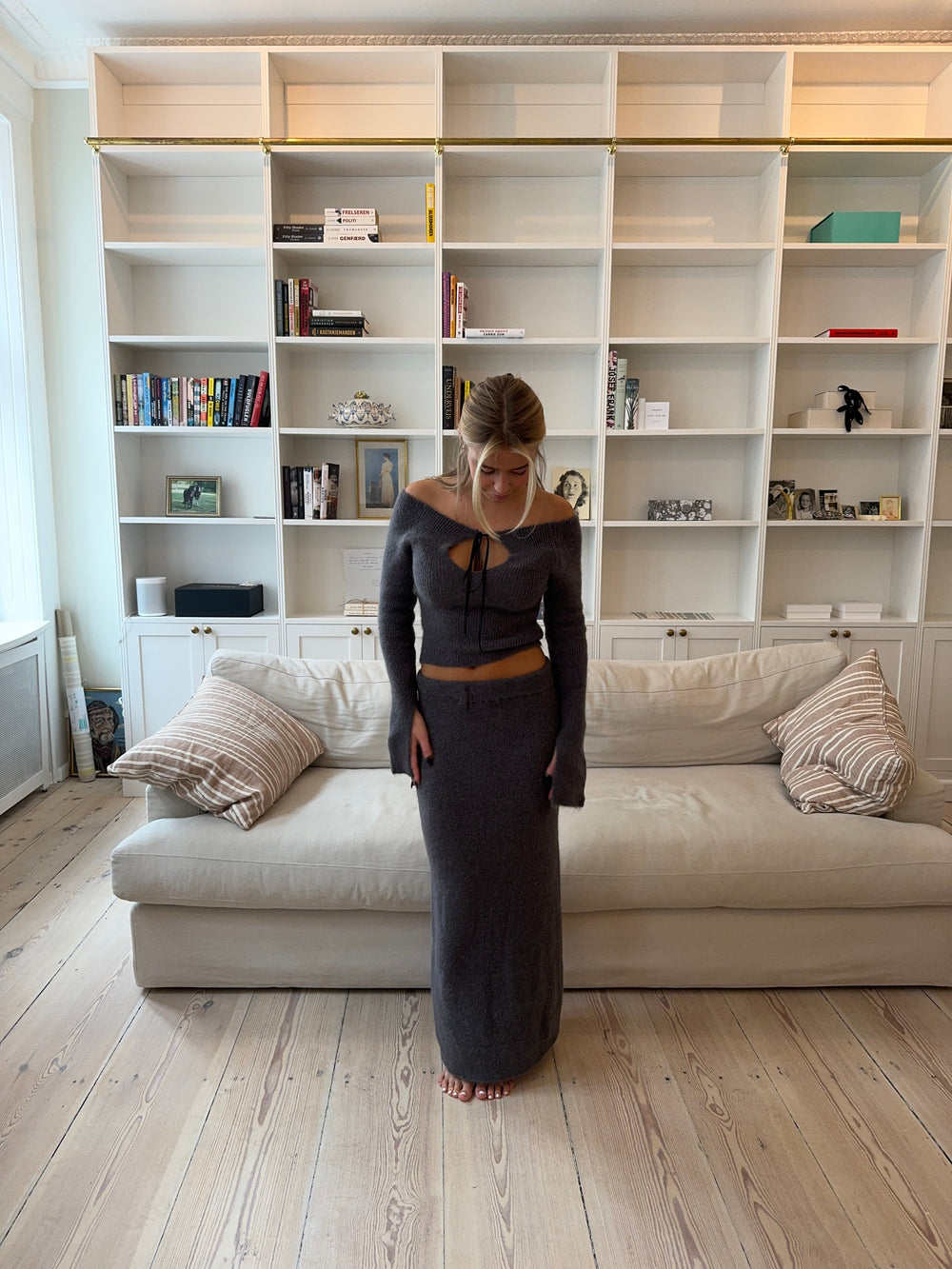 Brooke knitted maxi skirt - Grey/brown