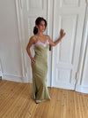 Vera satin dress -  Olive green/light pink
