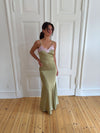 Vera satin dress -  Olive green/light pink