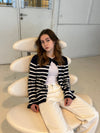 Xenia cardigan with stripes - Navy/white