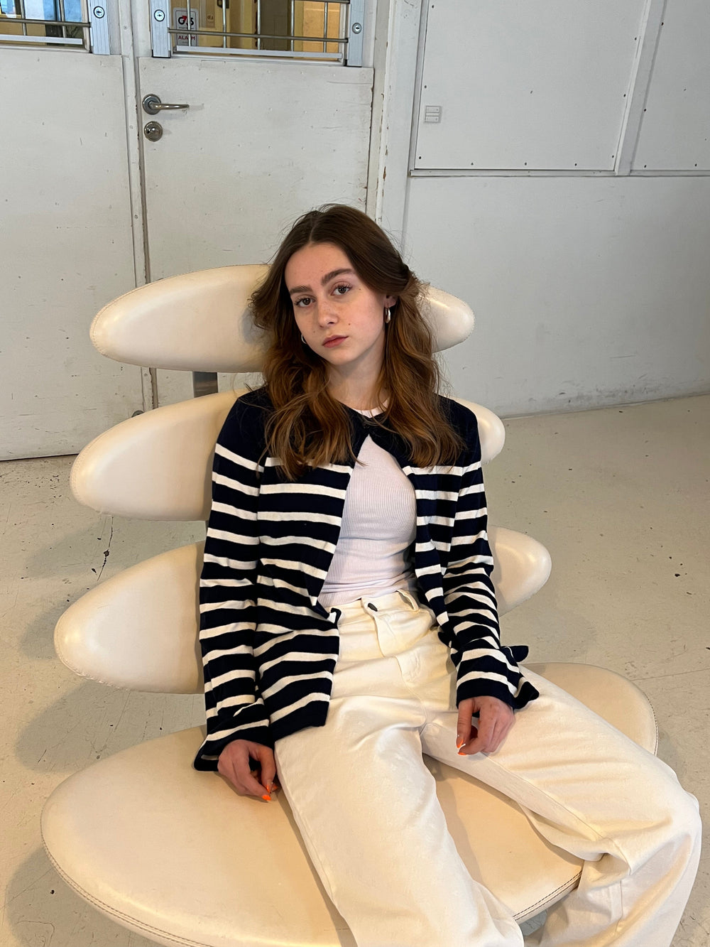 Xenia cardigan with stripes - Navy/white